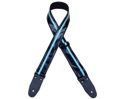 Colonial Leather Stripe Guitar Strap Black with Aqua Stripe