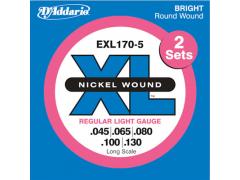 D'Addario XL Long Scale Bass 5 String 45-130 Twin Pack - EXL170-5TP